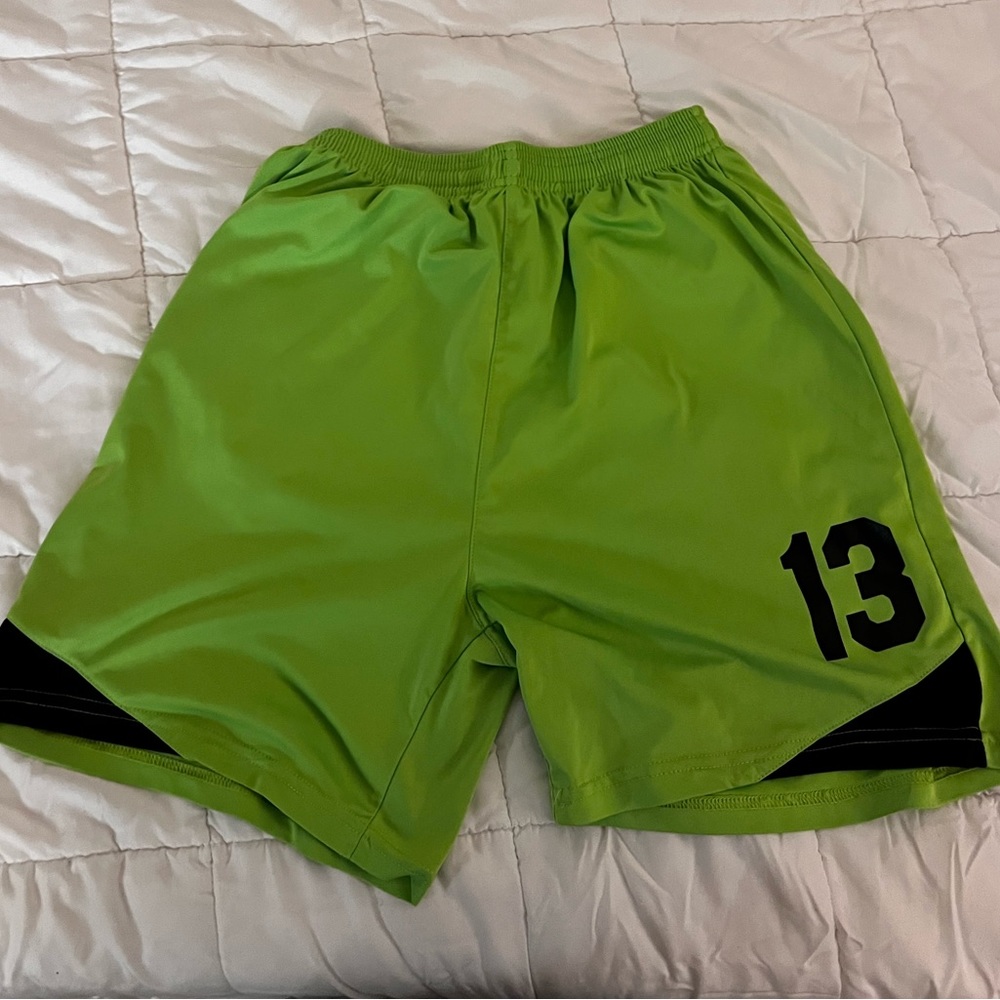 Green athletic soccer shorts. size medium. #13